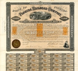 Florida Railroad Co. - $1,000 Bond